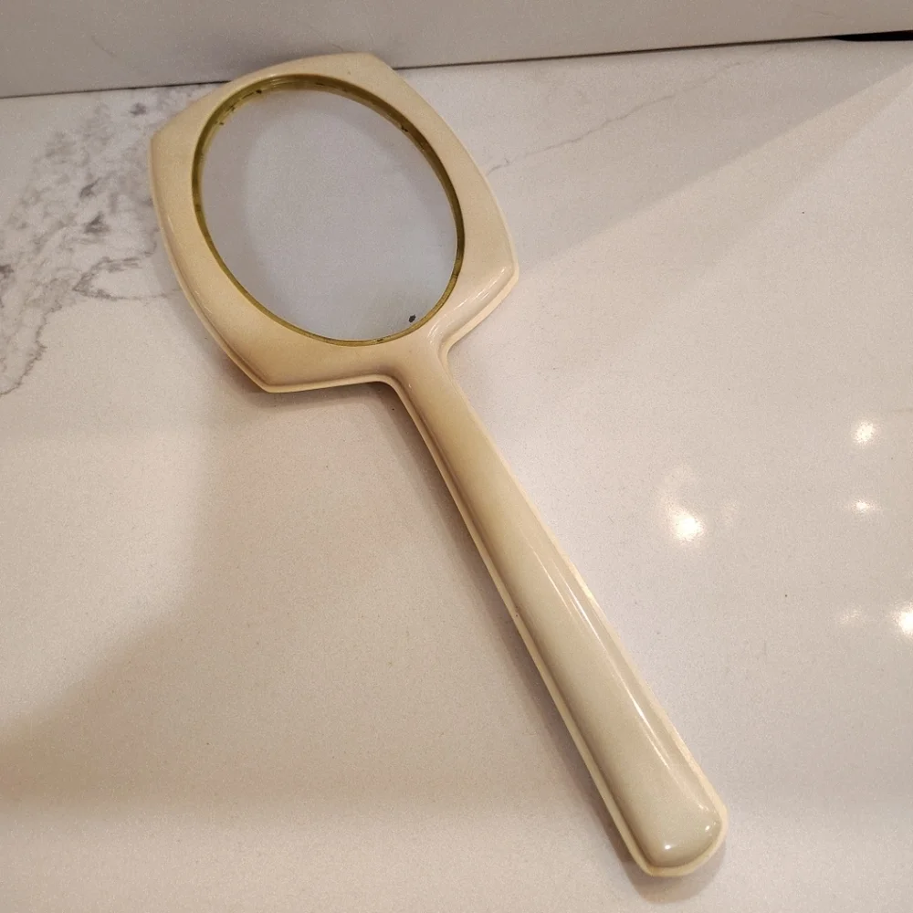 Vintage Bakelite Celluloid Art Deco Style Vanity Hand Mirror Ivory 12.75